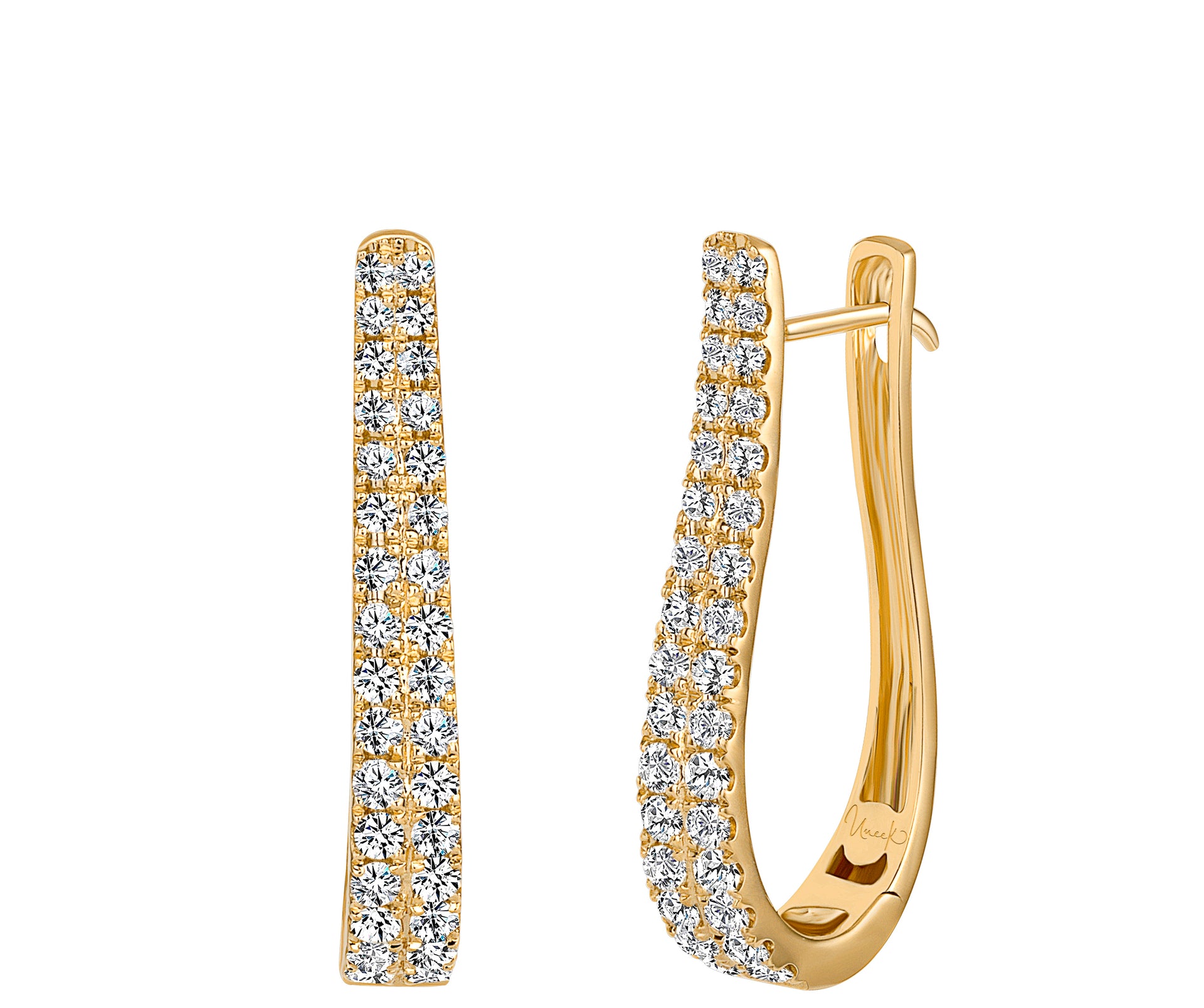Boucles d'oreilles en diamant 14K à double rangée de pavé