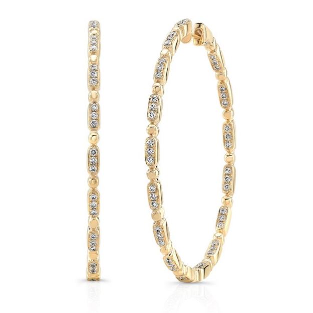 Uneek 18K Diamond Station & Bead Inside Out Large Hoop Earrings