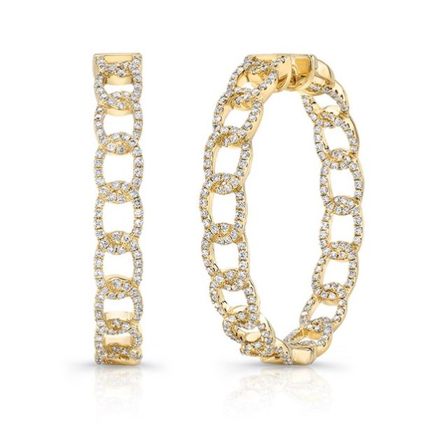 Uneek 14K Diamond Cuban Link Inside Out Hoop Earrings