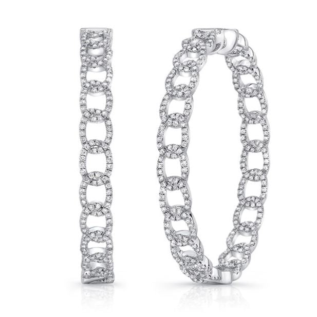Uneek 14K Diamond Cuban Link Inside Out Hoop Earrings