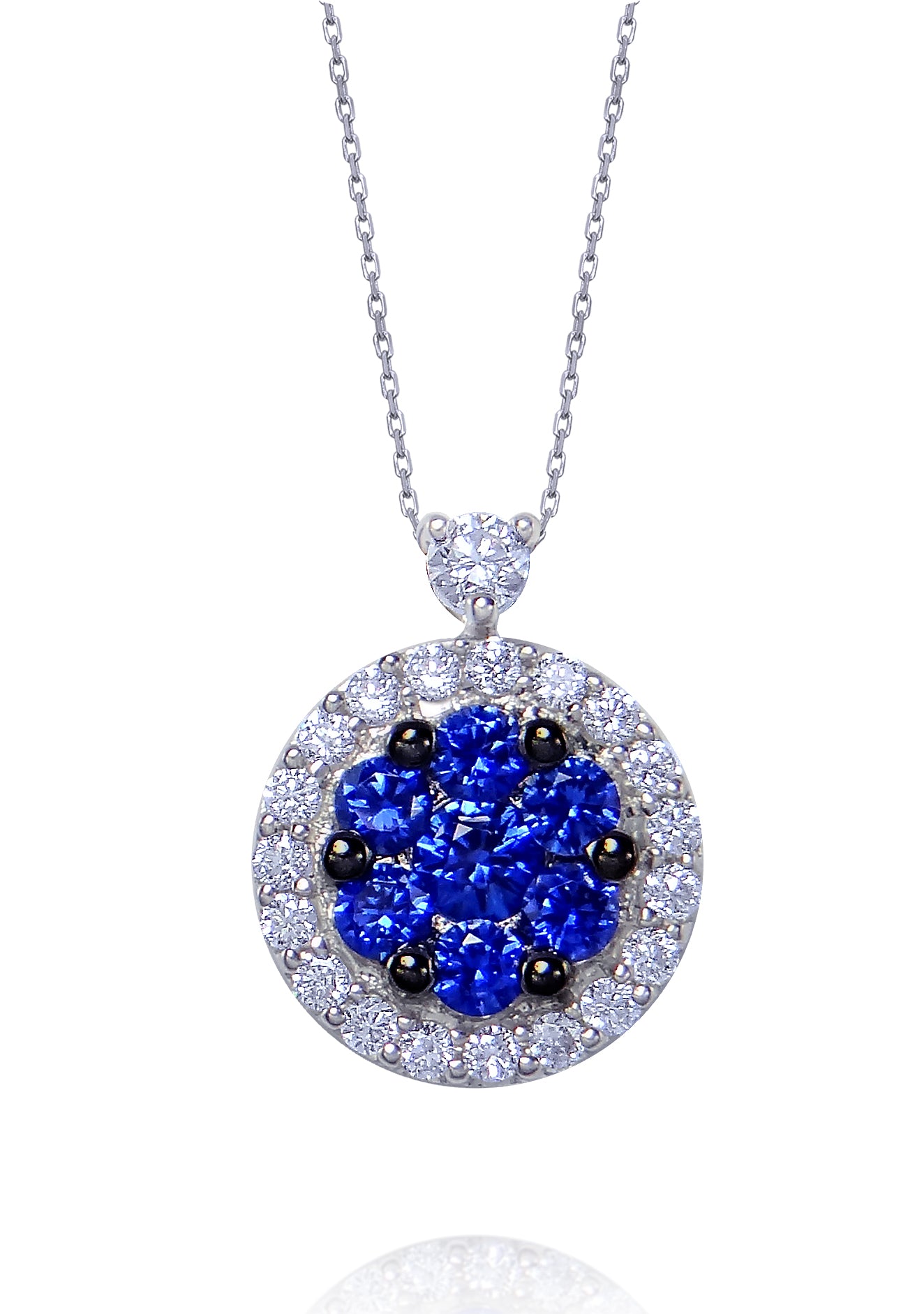Uneek 14K Illusion Set Blue Sapphire & Diamond Halo Pendant