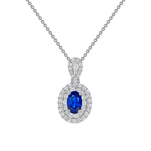 Uneek 18K Oval Blue Sapphire & Double Row Diamond Oval Halo Pendant