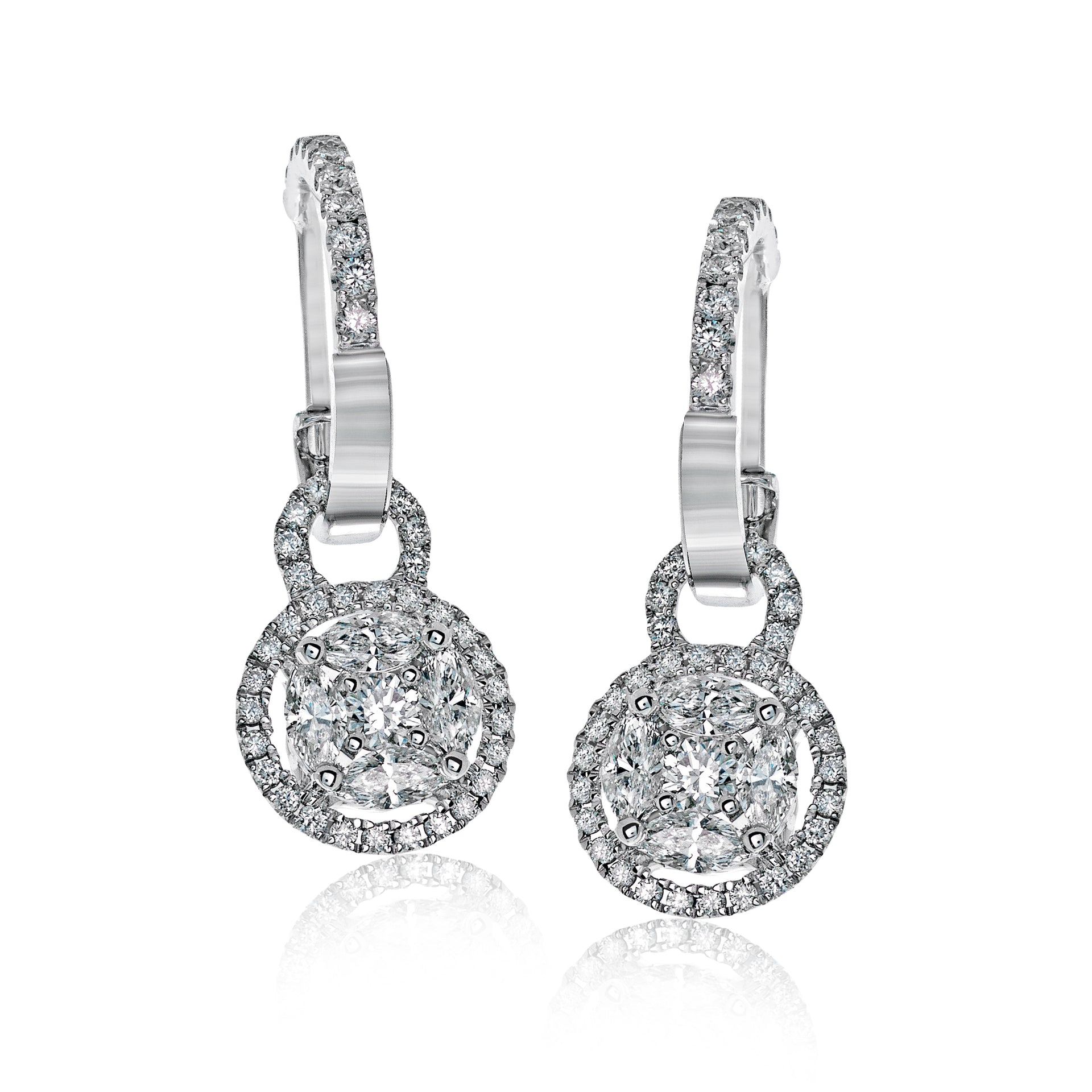 Simon G 18K White Gold Mosaic Set Diamond Drop Earrings
