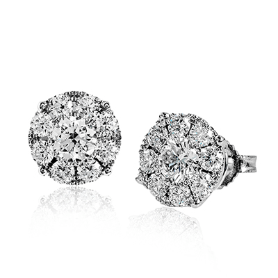 Simon G 18K White Gold Round Illusion Set Diamond Stud Earrings