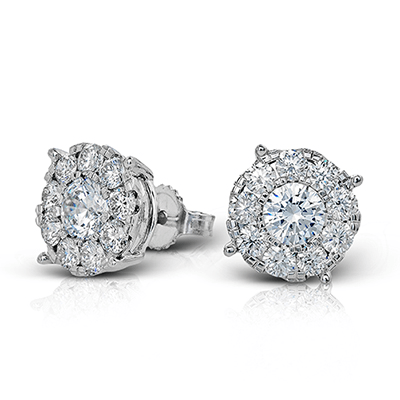 Simon G 18K White Gold Round Illusion Set Diamond Stud Earrings