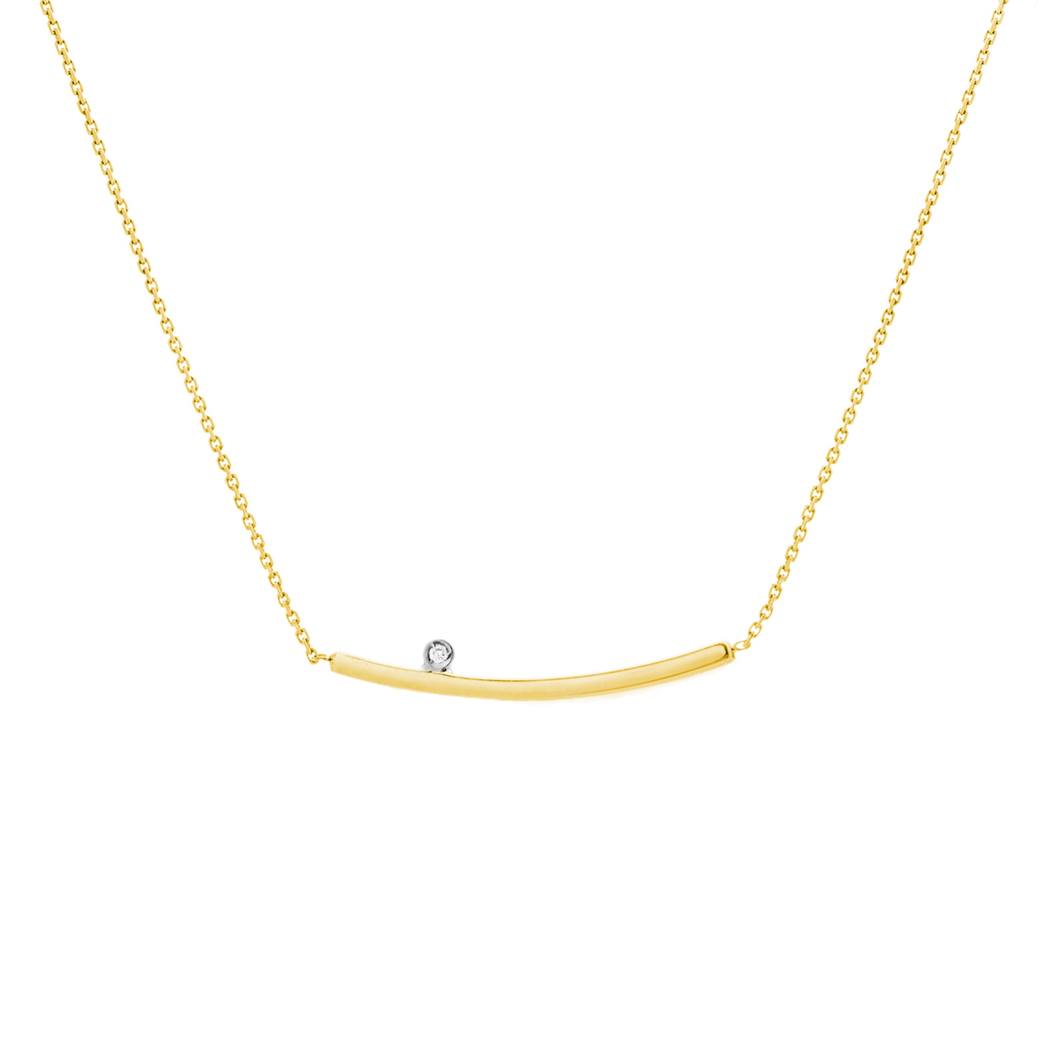 Hemsleys Collection 14K Single Diamond Curved Bar Necklace