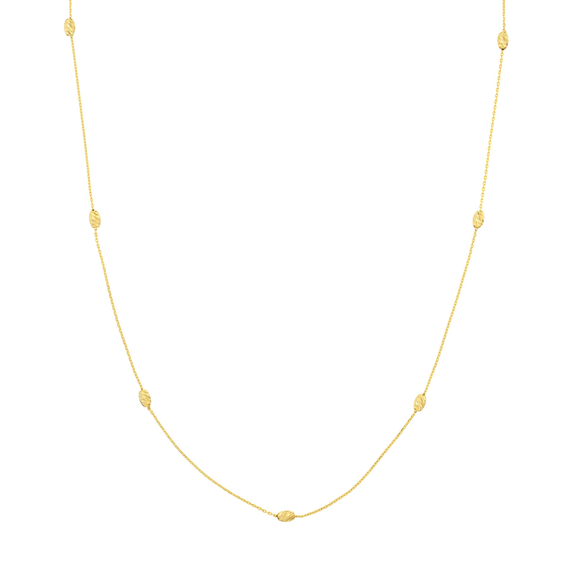 Collection Hemsleys 14K perles de 3 mm taillées en forme de lune - collier d'un mètre de long