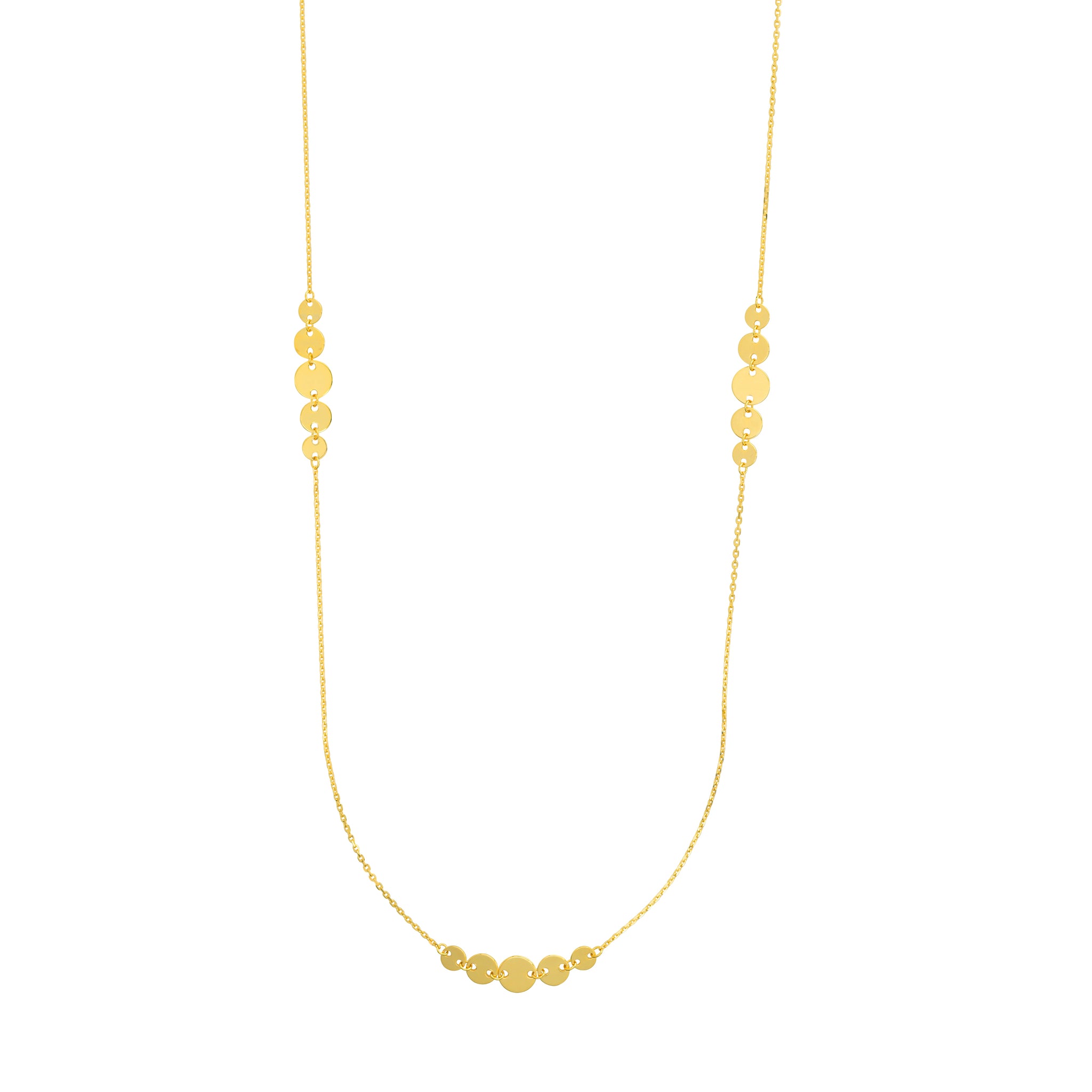 Hemsleys Collection 14K Yellow Gold Five Disc Seven Station Long Necklace