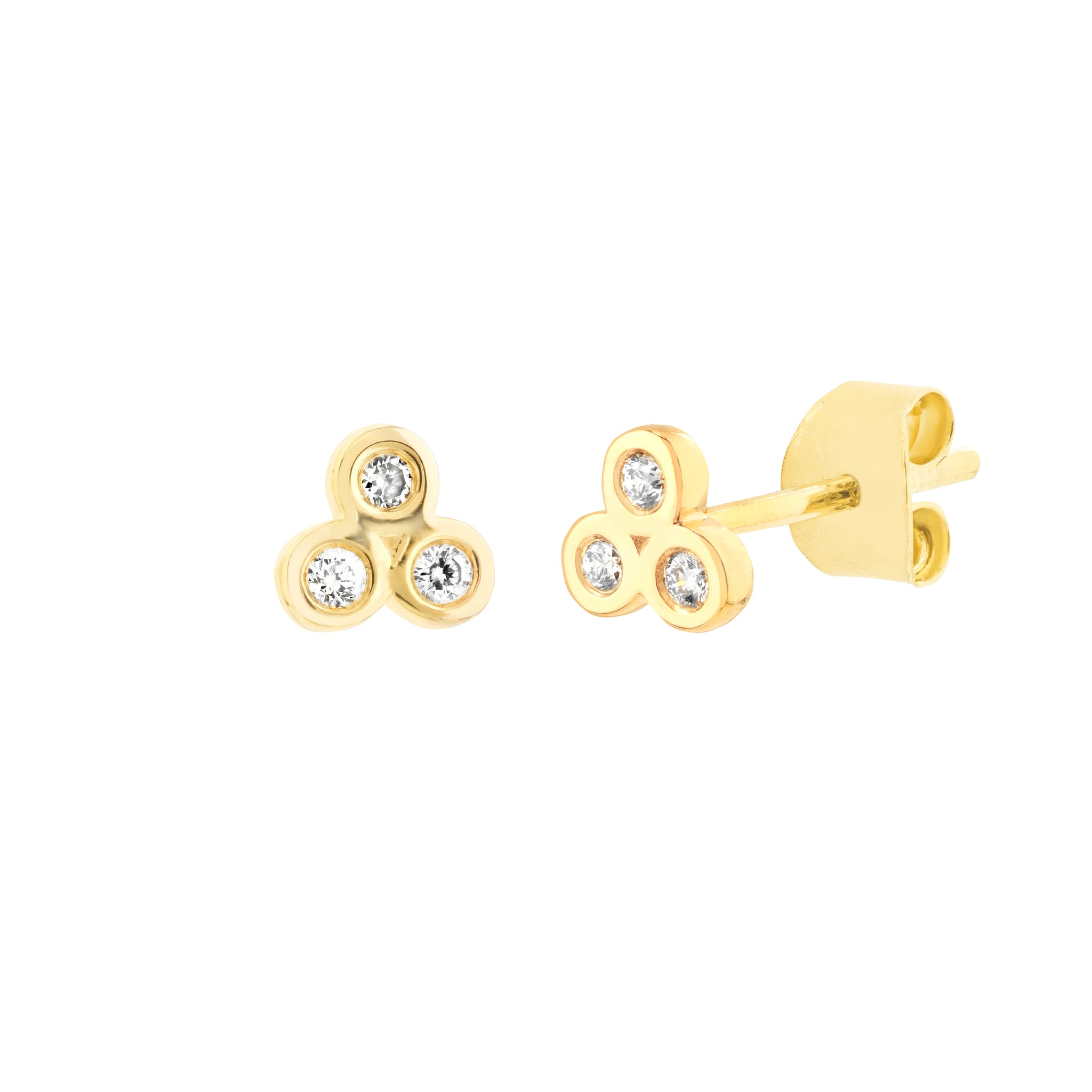 Hemsleys Collection 14K Round Diamond Mini Bezel Set Trinity Stud Earrings