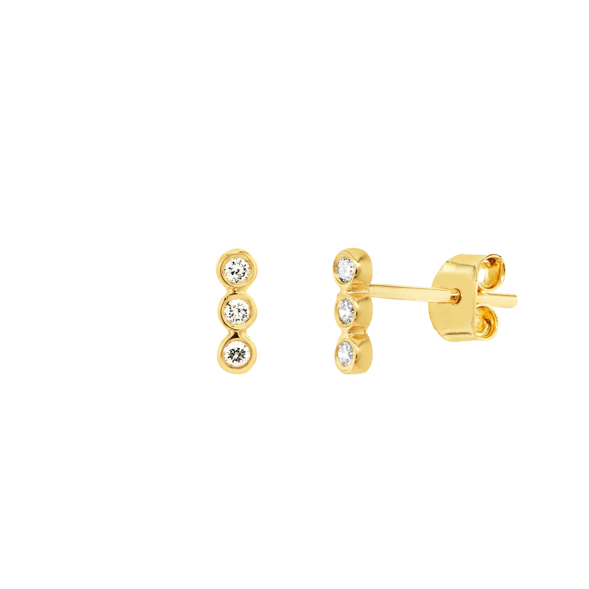 Hemsleys Collection 14K Round Diamond Mini Bar Bezel Set Stud Earrings