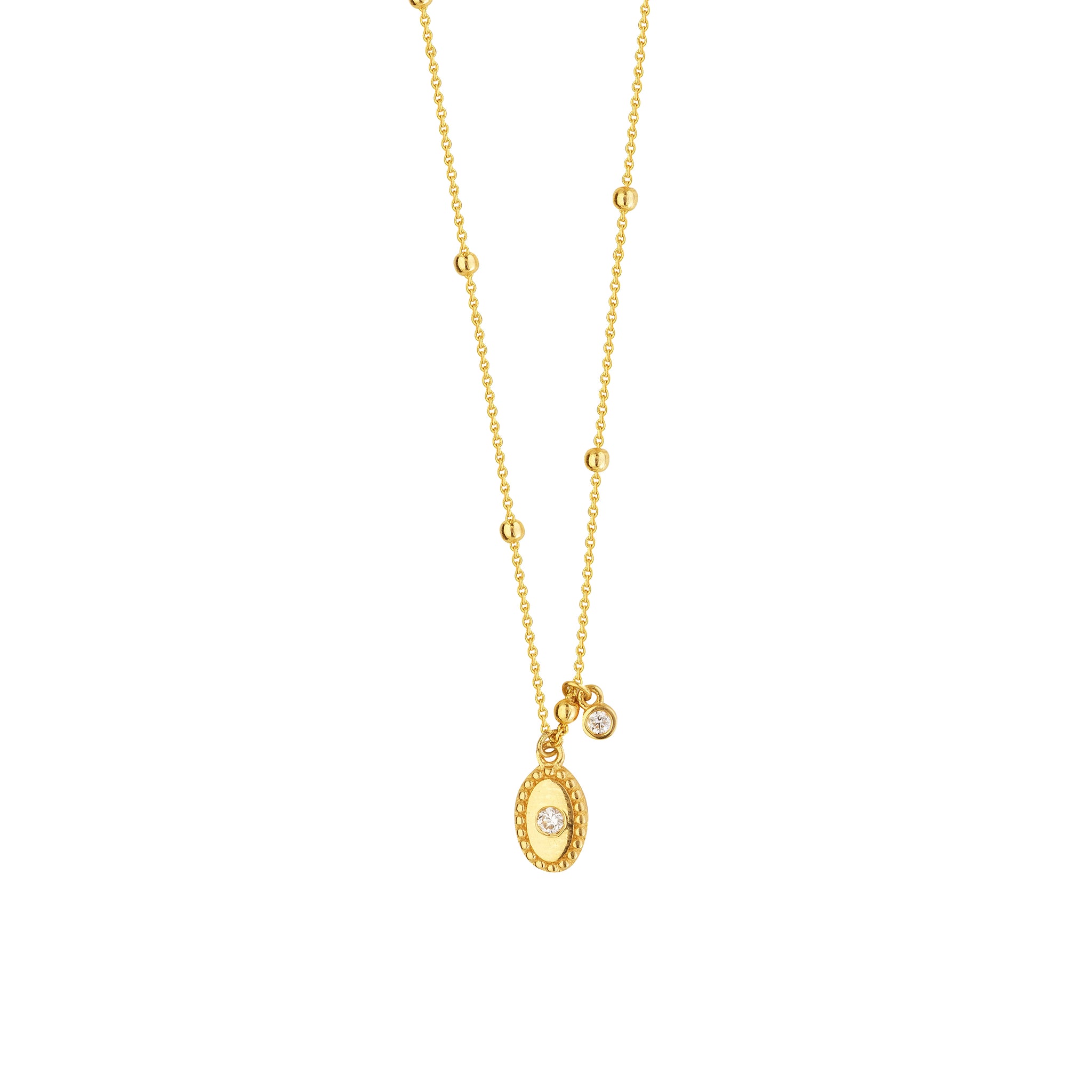 Hemsleys Collection 14K Yellow Gold Diamond Oval Disc Necklace