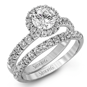 Simon G 18K White Gold Diamond Round Halo Engagement Ring