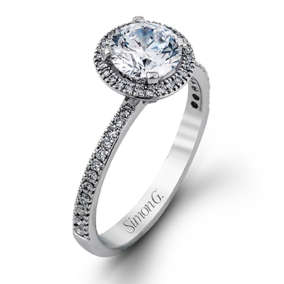 Simon G 18K Round Diamond Halo Dainty Engagement Ring