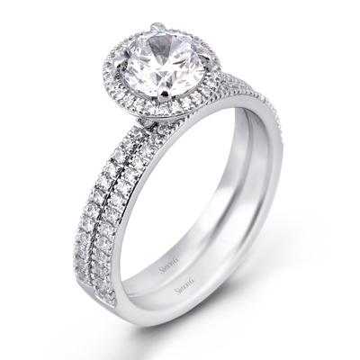 Simon G 18K Round Diamond Halo Dainty Engagement Ring