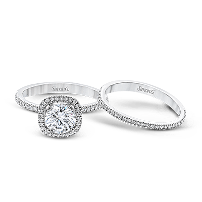 Simon G 18K Cushion Diamond Halo Dainty Engagement Ring