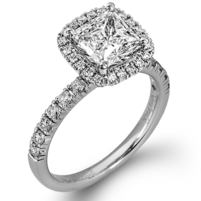 Simon G 18K Cushion Diamond Halo Princess Cut Engagement Ring