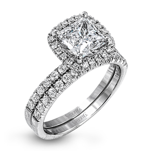Simon G 18K Cushion Diamond Halo Princess Cut Engagement Ring
