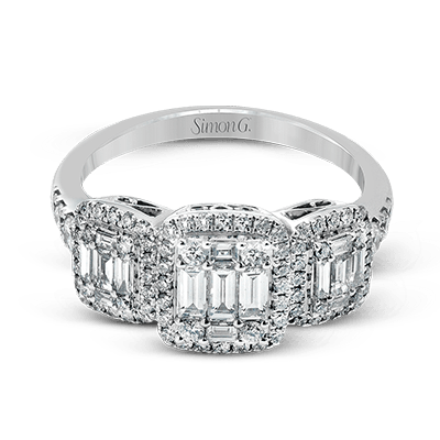 Simon G 18K Three Stone Illusion Set Baguette & Round Diamond Ring
