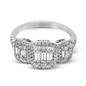 Simon G 18K Three Stone Illusion Set Baguette & Round Diamond Ring