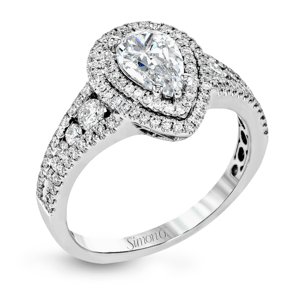 Simon G 18K Pear Shape Diamond Double Halo Engagement Ring
