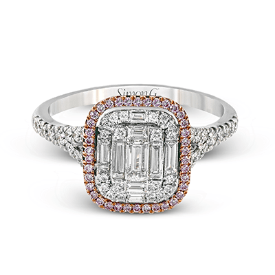 Simon G 18K Illusion Set Baguette & Round Diamond Ring