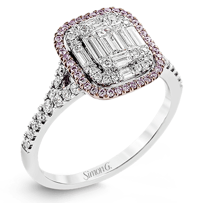 Simon G 18K Illusion Set Baguette & Round Diamond Ring