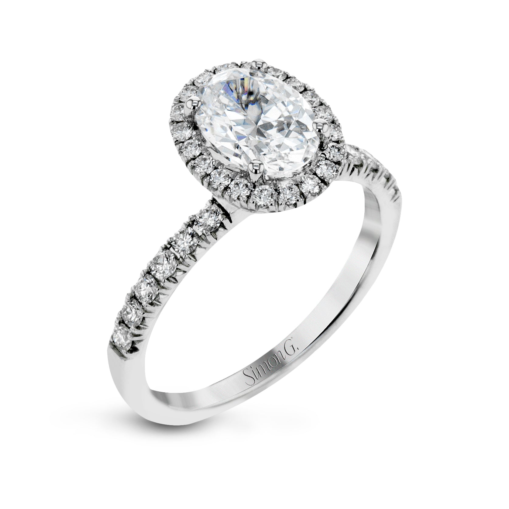 Simon G 18K Oval Diamond Halo Engagement Ring