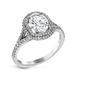 Simon G 18K Oval Diamond Double Halo Engagement Ring with Split Shank