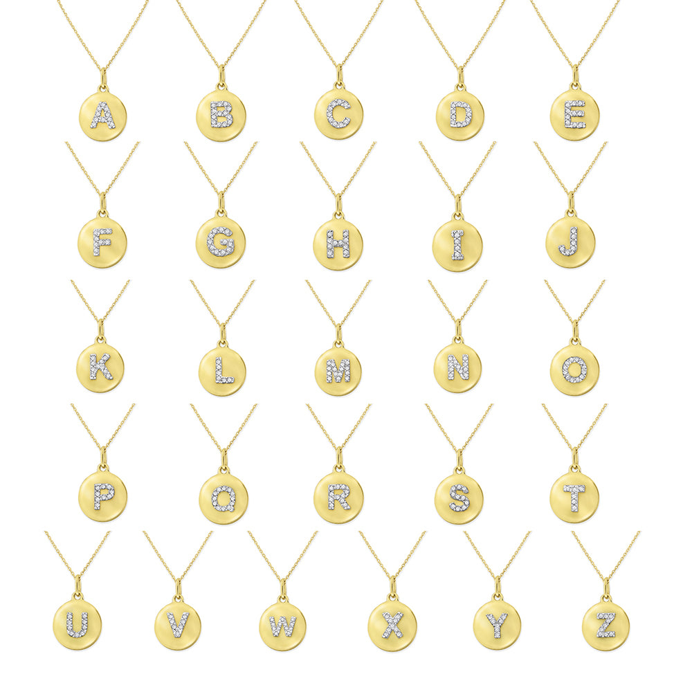 Collier initial de lettres de la collection Hemsleys 14K mini-disque en diamant