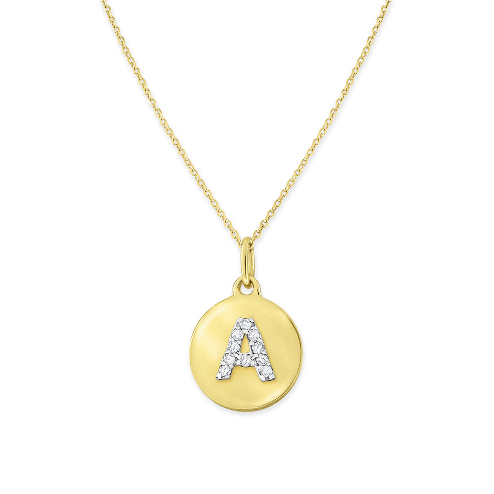 Collier initial de lettres de la collection Hemsleys 14K mini-disque en diamant