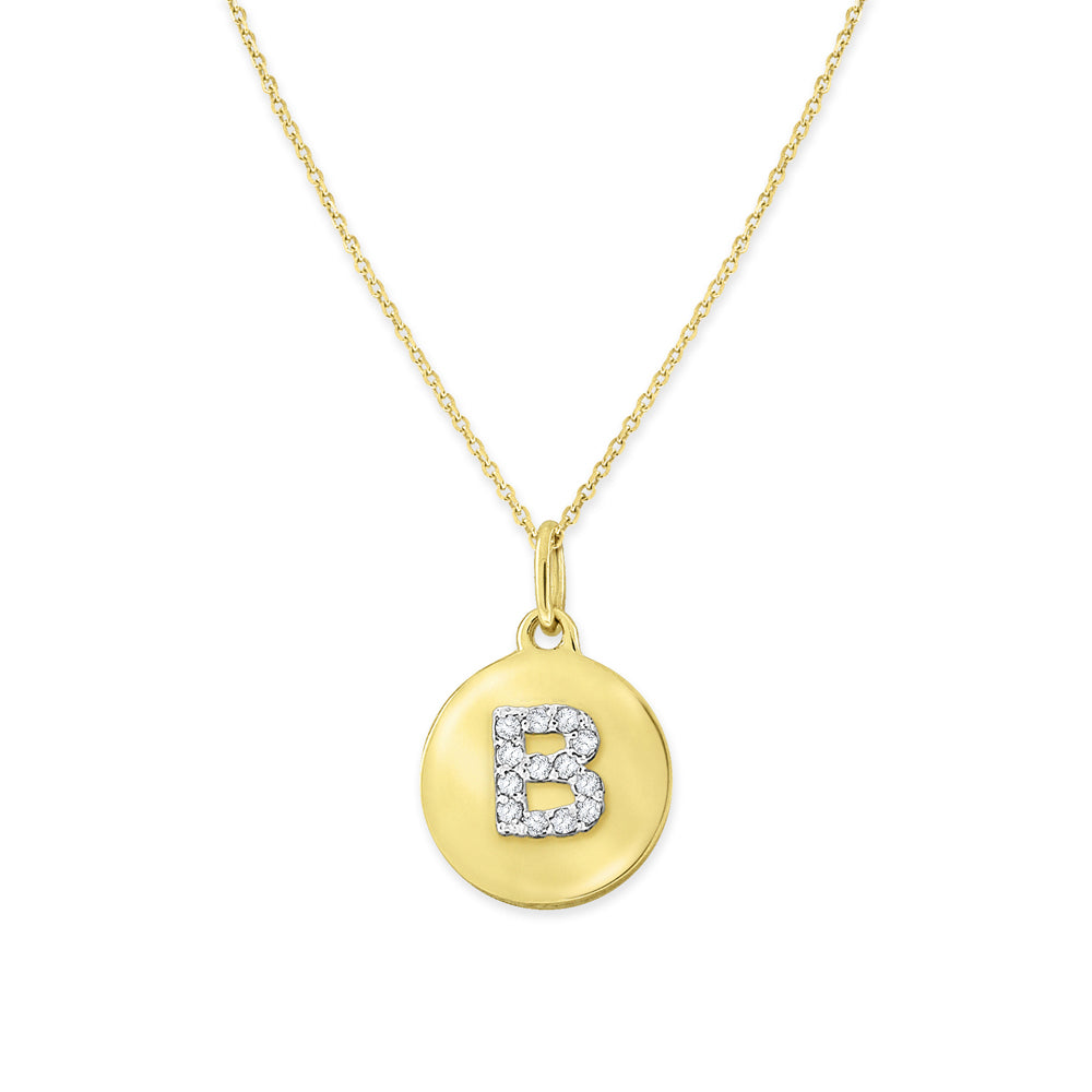 Collier initial de lettres de la collection Hemsleys 14K mini-disque en diamant