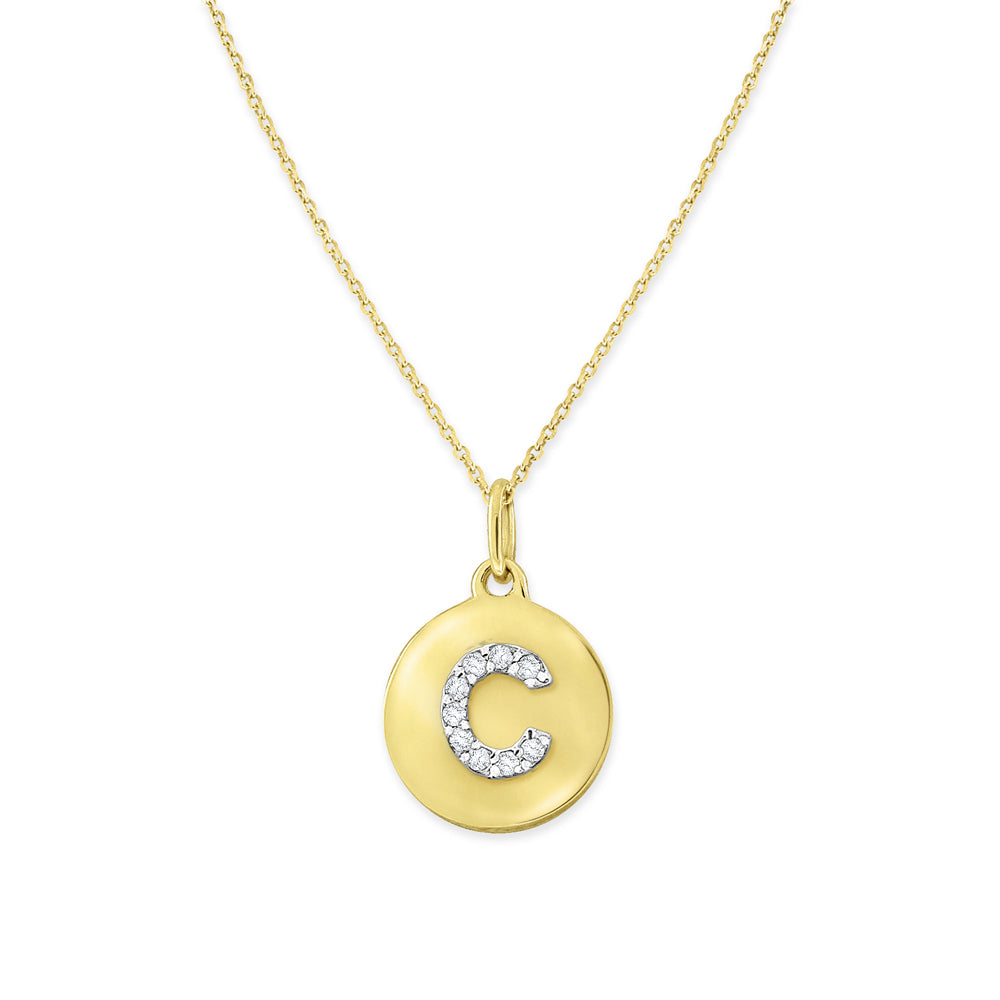 Collier initial de lettres de la collection Hemsleys 14K mini-disque en diamant