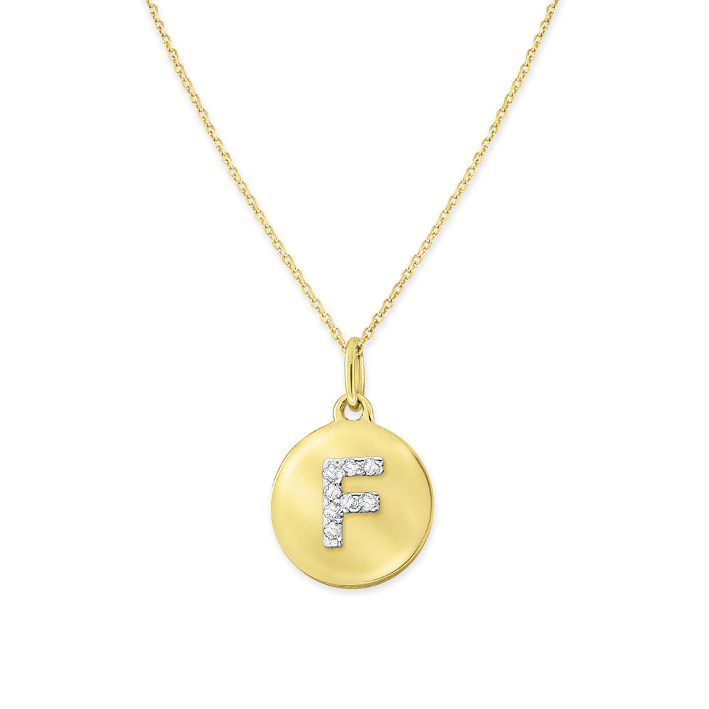 Collier initial de lettres de la collection Hemsleys 14K mini-disque en diamant