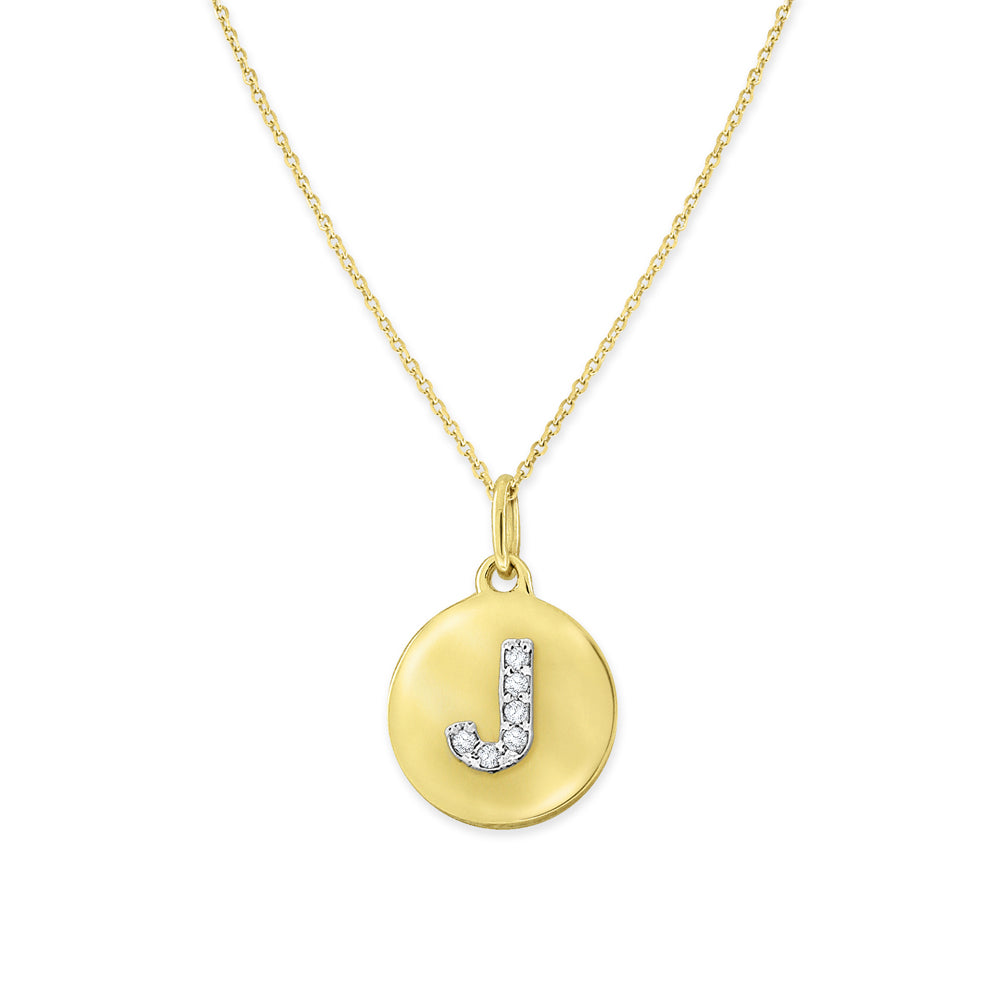 Collier initial de lettres de la collection Hemsleys 14K mini-disque en diamant