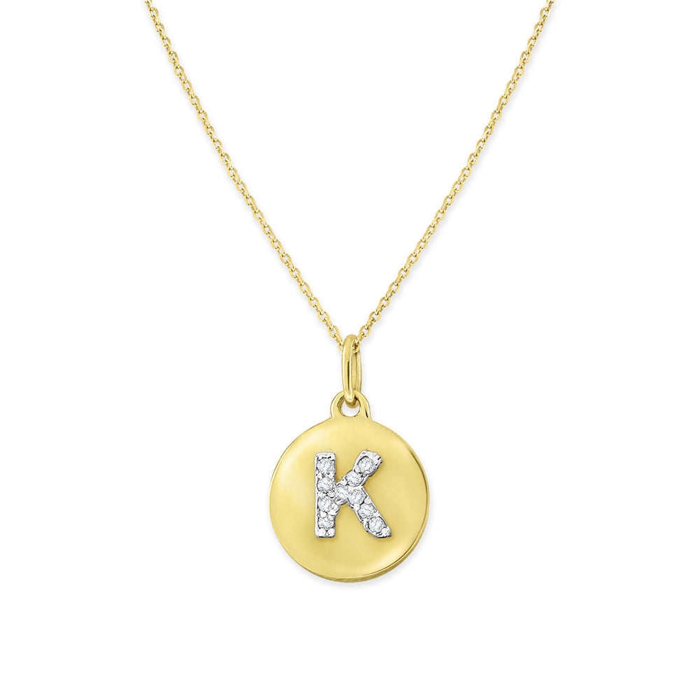 Collier initial de lettres de la collection Hemsleys 14K mini-disque en diamant