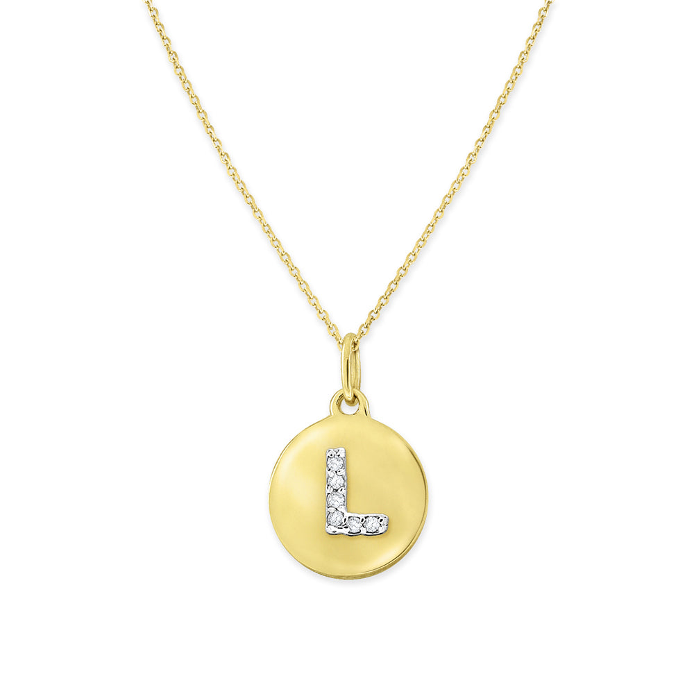 Collier initial de lettres de la collection Hemsleys 14K mini-disque en diamant