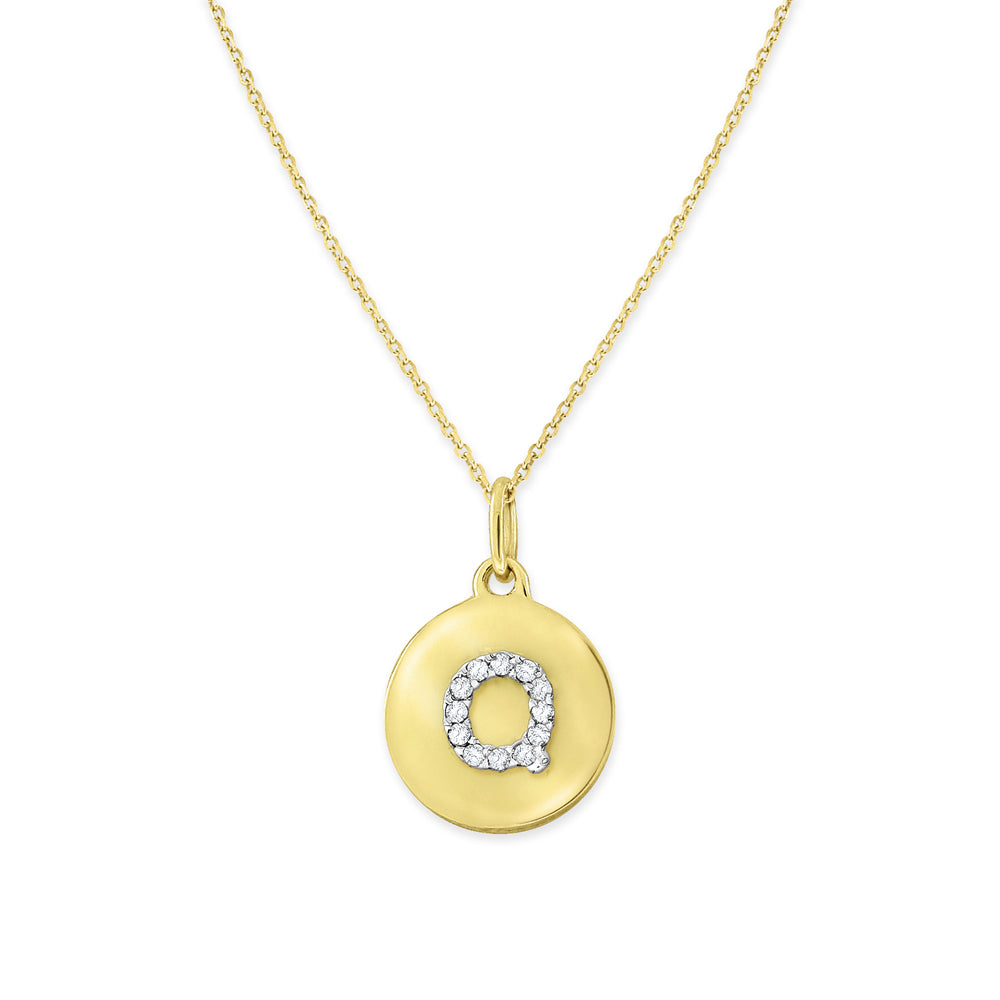 Collier initial de lettres de la collection Hemsleys 14K mini-disque en diamant
