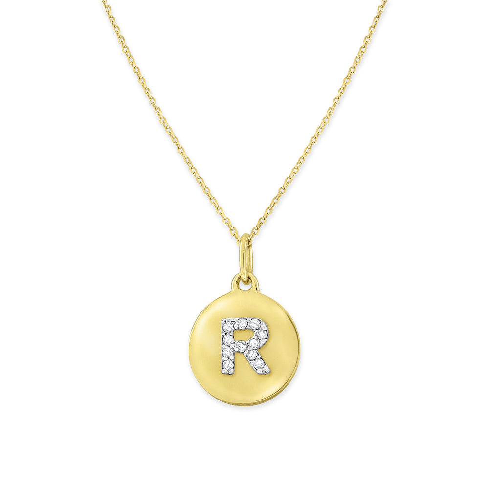Collier initial de lettres de la collection Hemsleys 14K mini-disque en diamant