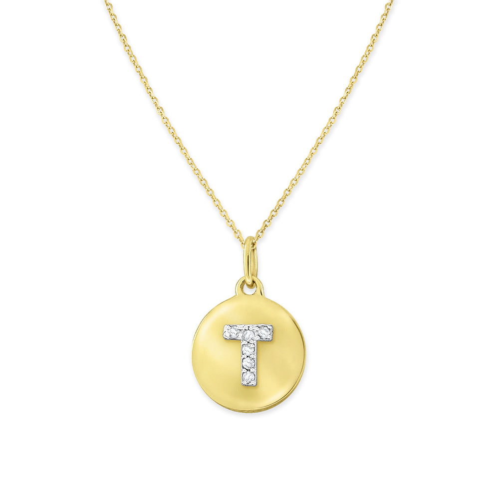 Collier initial de lettres de la collection Hemsleys 14K mini-disque en diamant