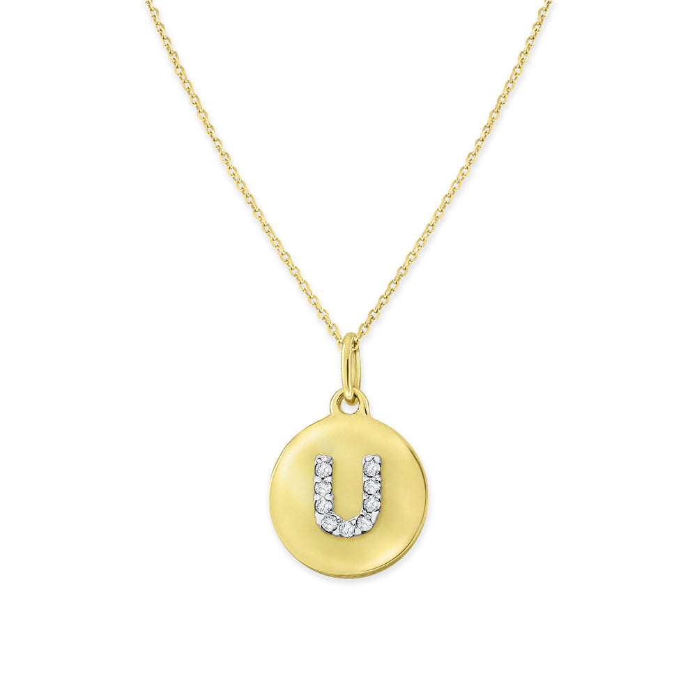 Collier initial de lettres de la collection Hemsleys 14K mini-disque en diamant