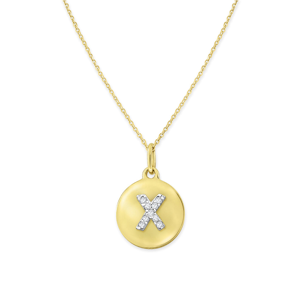 Collier initial de lettres de la collection Hemsleys 14K mini-disque en diamant