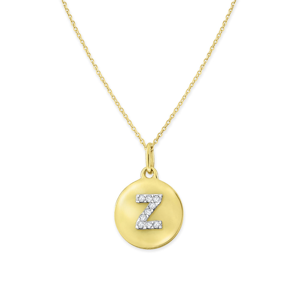 Collier initial de lettres de la collection Hemsleys 14K mini-disque en diamant