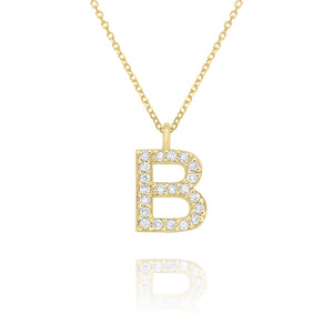 Hemsleys Collection 14K Diamond Modern Block Letter Initial Necklace Yellow Gold / S