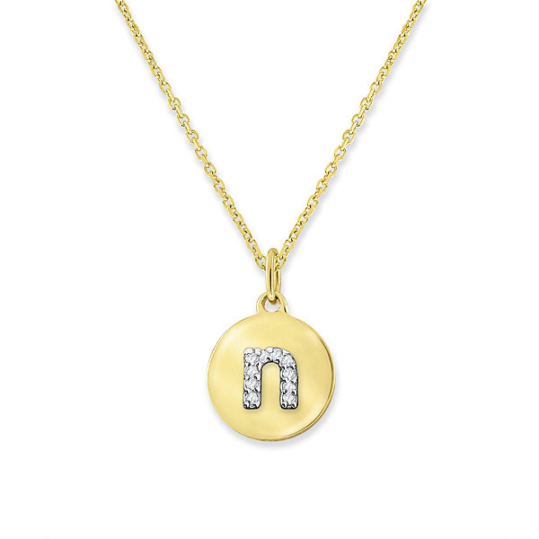 Collier initial minuscule à disque de diamants de la collection Hemsleys 14K