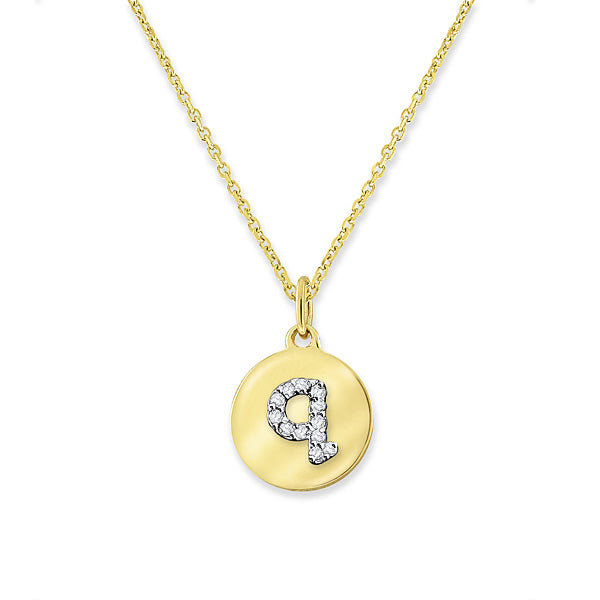Collier initial minuscule à disque de diamants de la collection Hemsleys 14K