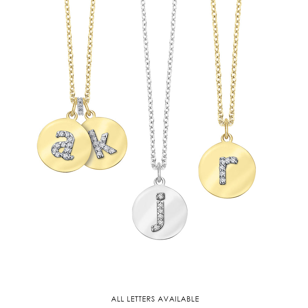 Hemsleys Collection 14K Mini Diamond Disc Lowercase Initial Necklace