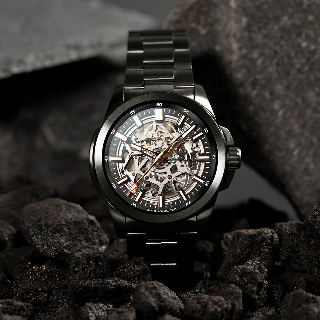 Gunmetal skeleton watch store