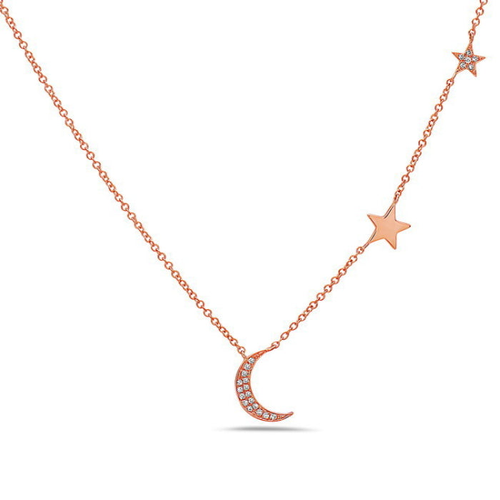 Yellow Gold Diamond Moon & Star Necklace | Argenton Design bespoke fine  jewellery