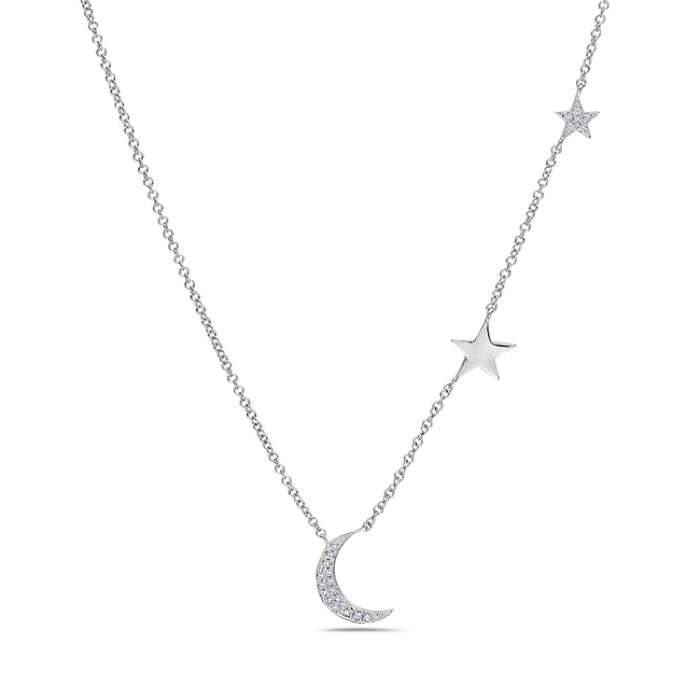 Hemsleys Collection 14K Diamond Half Moon & Stars Necklace