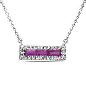 Hemsleys Collection 14K Baguette Cut Ruby & Diamond Halo Bar Necklace